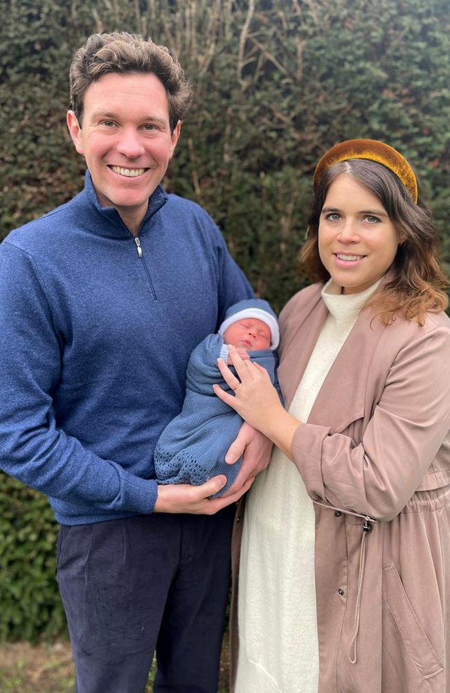 Princess Eugenie and Jack Brooksbank with their son August Philip Hawke Brooksbank. Picture: Princess Eugenie and Jack Brooksbank via Getty Images