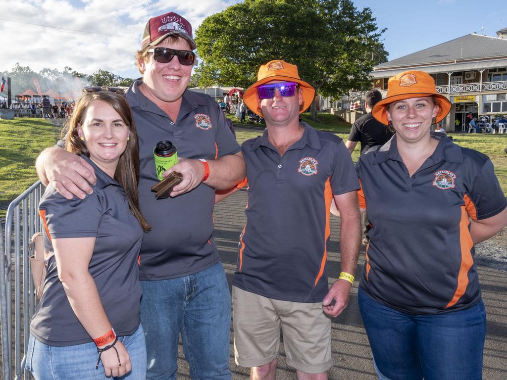 (from left) Alicia Brown, Scott Trace, Josh Retschlag and Bree Retschlag at Meatstock, Toowoomba Showgrounds. Friday, April 8, 2022. Picture: Nev Madsen.