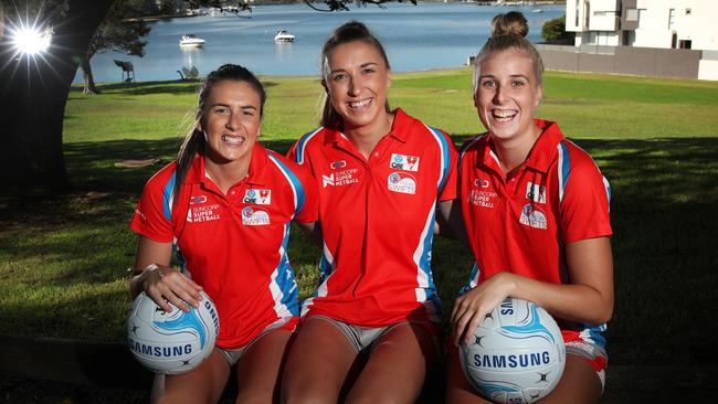 NSW Swifts flatmates Maddy Proud, Sarah Klau and Maddy Turner. Picture: Phil Hillyard