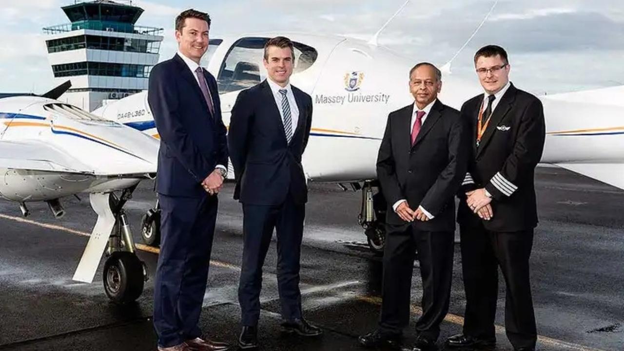 Former Qantas pilot Luke Fogarty (second from left) on a work trip to New Zealand in 2018. Picture: Massey University