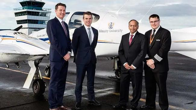 Former Qantas pilot Luke Fogarty (second from left) on a work trip to New Zealand in 2018. Picture: Massey University