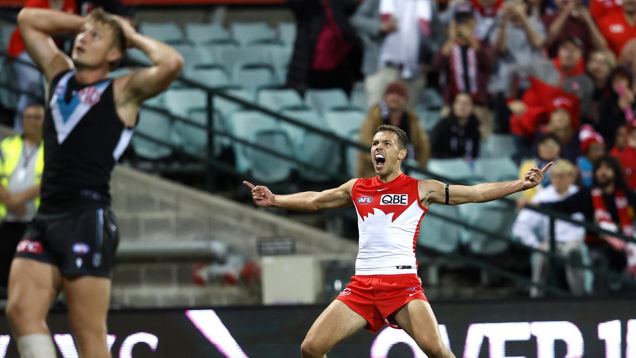 Sydney's Oliver Florent celebrates what he thought was going through for the winning goal. Photo by Phil Hillyard