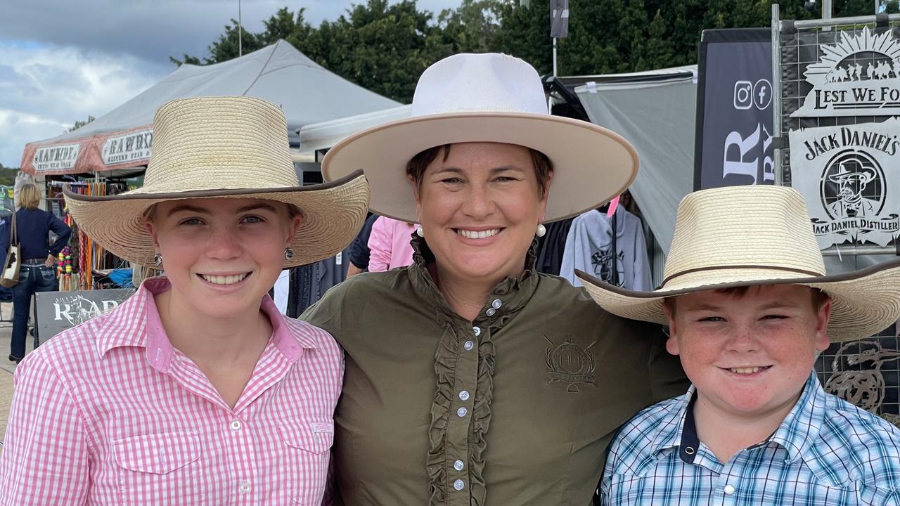 Emily, Sarah and Jimmy Davis enjoy People's Day at the 2024 Gympie Show.