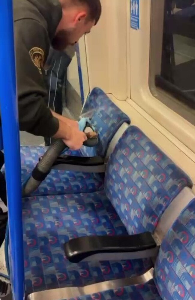 The crew cleaned the seats on the Northern Line. Picture: SWNS