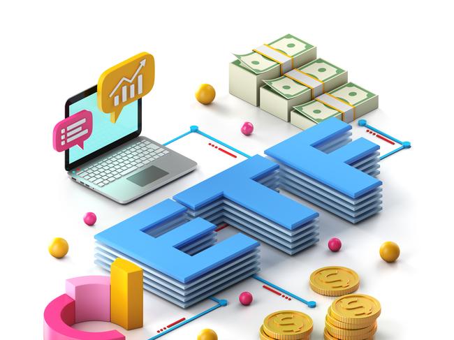 ETFs generic - EFTs offer low cost, liquidity and transparency for investors. iStock. Investor managing portfolio. Pie chart and candlestick charts.