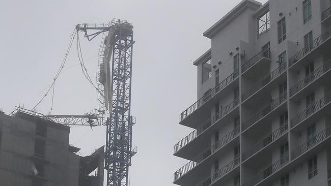 A crane tower is seen after part of it collapsed from the winds of Hurricane Irma. Picture: AFP