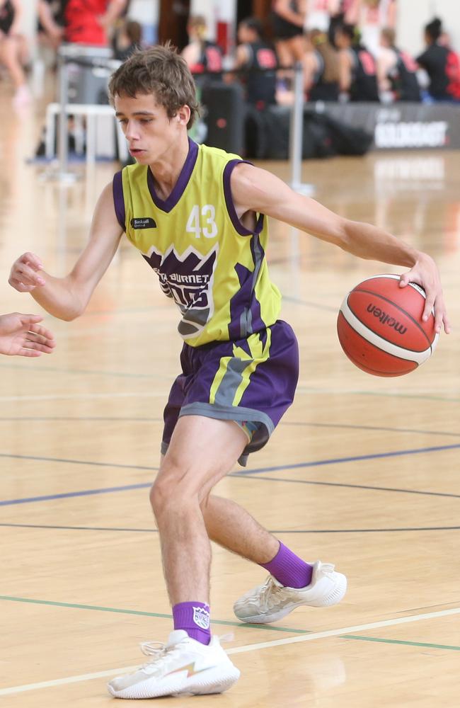 Basketball QLD U18's State Championships 2024 semi-finals day. Div 5 and 6. Yellow South Burnett vs. Sunshine Coast Rip City. 13 January 2024 Carrara Picture by Richard Gosling