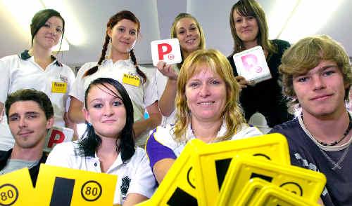 Driving ambition: Julie Nixon, of All Wheel Driver Education (front, second from right), is working with DAISI to help (front from left) Morgan Baker, Katryna Hall, Trent Vlaming, (rear from left) Renee Churchill, Keyarrah Delauney, Tiarna Brooker, and Lauren Shepheard pass their driving tests. Picture: Jay Cronan