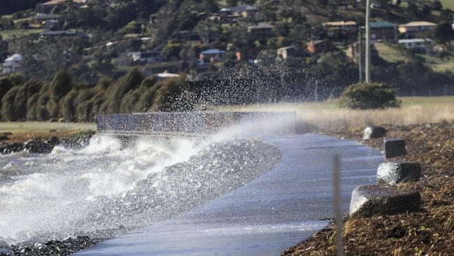 Wild weather in Hobart. Wind lashes the Montrose Bay foreshore. Picture: Kelvin Ball