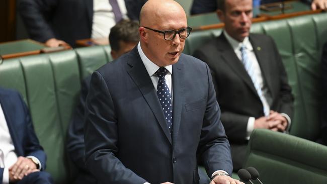 Opposition Leader Peter Dutton delivers his Budget reply in the House of Representatives. Picture: NCA NewsWire/Martin Ollman