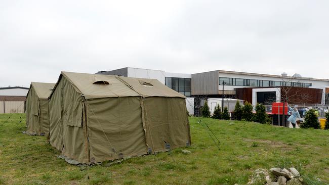 ADF tents have been set up next to the Epping Gardens Aged Care centre. Picture: Andrew Henshaw/NCA NewsWire.