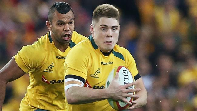 Australia's James O'Connor and Kurtley Beale during Australian Wallabies vs  British & Irish Lions at ANZ Stadium.