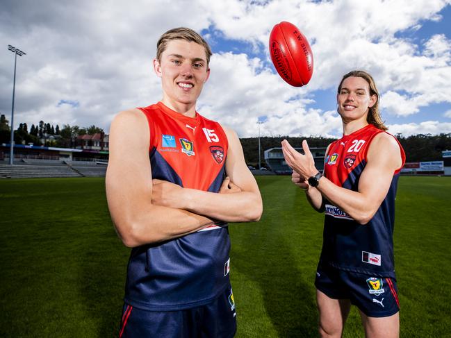 North Hobart young guns Patrick Walker, 18 and Sam Collins, 18 are among the Tasmanian teenagers hoping to get selected in this years AFL Draft. Picture: RICHARD JUPE