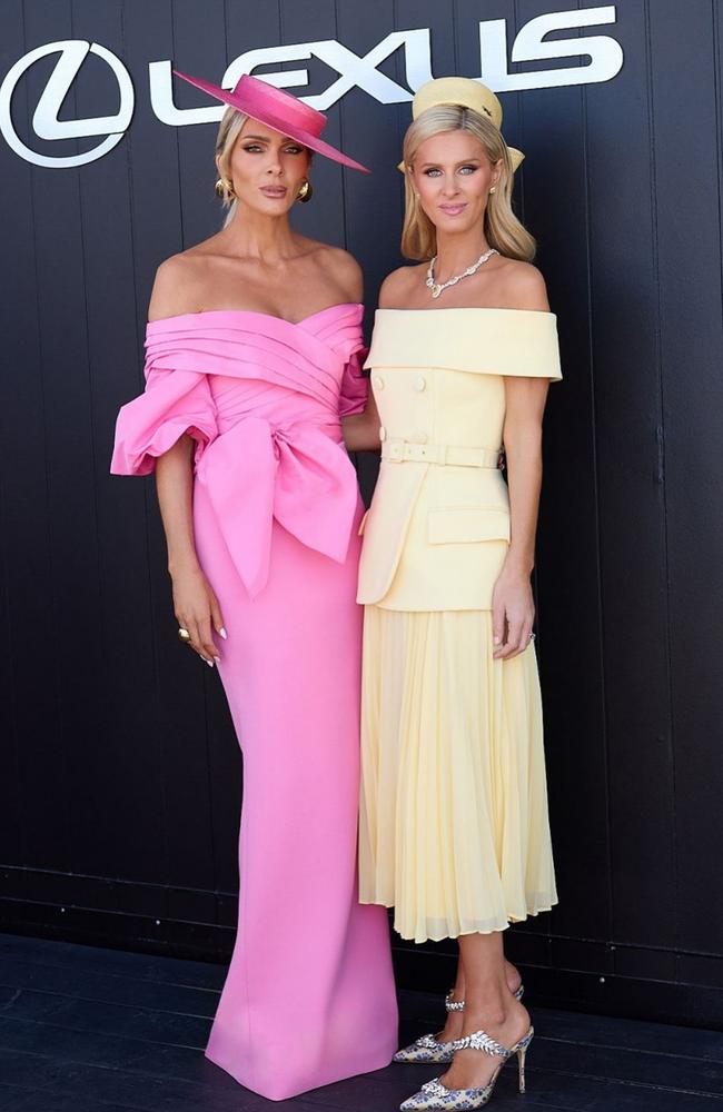 She wore a 'bespoke' Rebecca Vallance gown, seen here inside the Birdcage with the Australian designer. Picture: Supplied