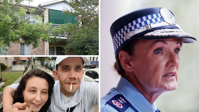 NSW Police Commissioner Karen Webb, right, Tammie Farrugia and Scott Marshall, bottom left, and their Liverpool apartment in Sydney’s southwest, top left.