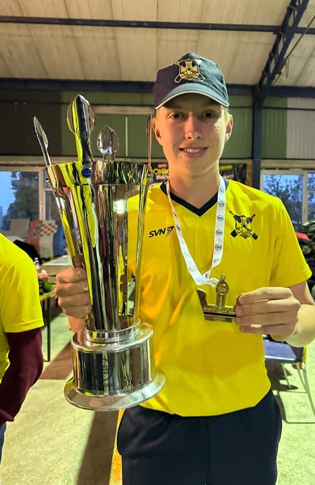 Braithyn Pecic with his first international trophy.