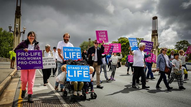 An anti-abortion rally at Pennington Gardens and march along the CBD streets, also last month. Picture: Mike Burton