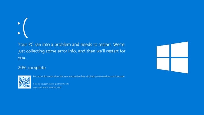 The ‘blue screen of death’ no one wants to see. Picture: Supplied