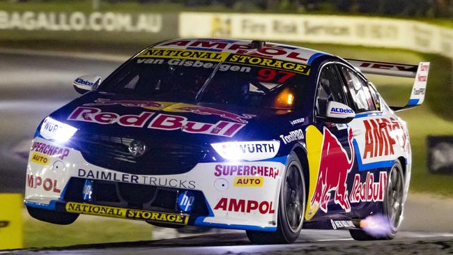 Shane van Gisbergen blitzed the field in race one of the SuperNight event in Perth.