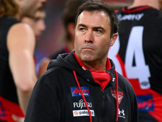 SYDNEY, AUSTRALIA - AUGUST 19: Bombers head coach, Brad Scott reacts during the 2023 AFL Round 23 match between the GWS GIANTS and the Essendon Bombers at GIANTS Stadium on August 19, 2023 in Sydney, Australia. (Photo by Morgan Hancock/AFL Photos via Getty Images)