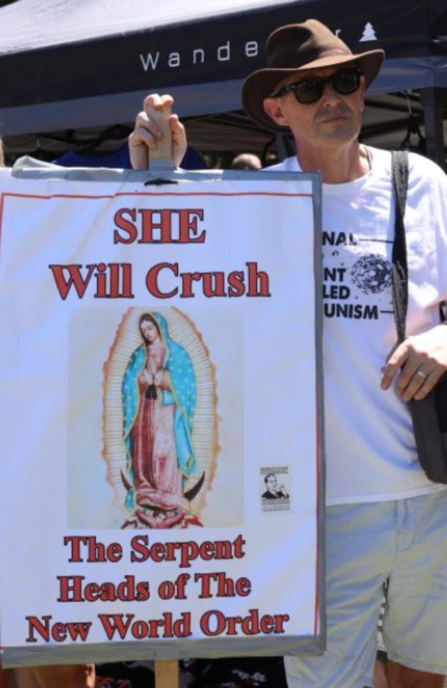 A sign at the Freedom Day rally in Brisbane's CBD. Picture: Liam Kidston