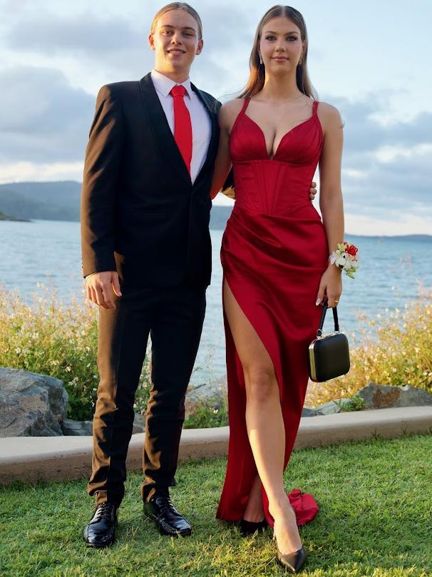 Phoebe Liesch and Michael Pettiford arriving to the Proserpine State High School Year 12 Formal held at the Whitsunday Marine Club on Wednesday, November 16, 2022.