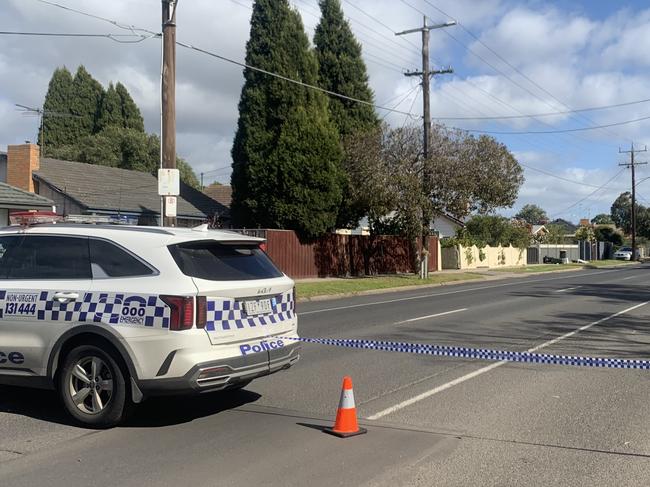 Police block Purnell Rd where a woman was found dead on Saturday morning. Photo: Lincoln Holmes.