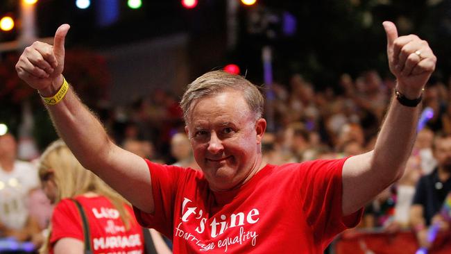 Anthony Albanese marches during the 2016 Sydney Gay &amp; Lesbian Mardi Gras Parade.