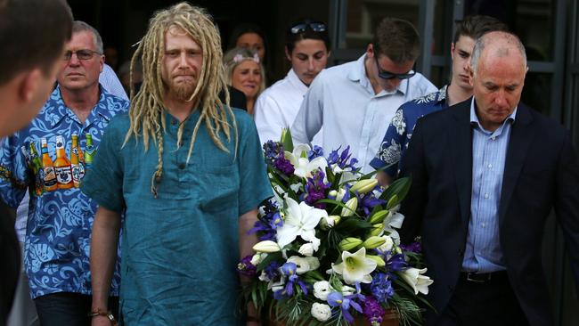 Jayden Burleigh at his brother Lachlan’s funeral at C3 Church at Oxford Falls in September.