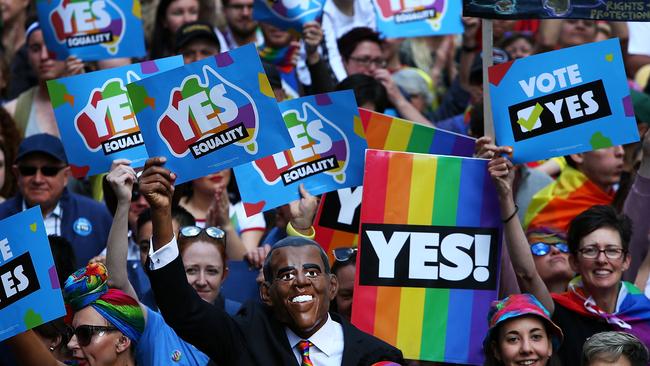 Supporters of gay marriage at a rally in Sydney. Picture: Lisa Maree Williams/Getty Images