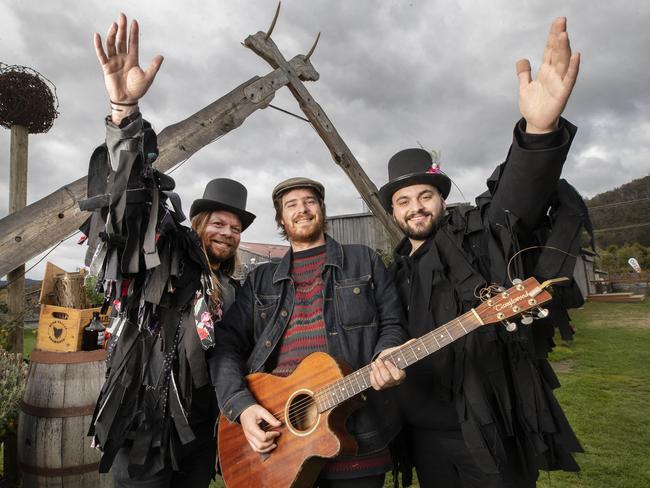 Willie Smith's marketing manager Adam Bayliss, musician Zac Herderson and Willie Smith's marketing co- ordinator Joseph Howlett at the launch of the Mid- Winter Festival at Grove. Picture: Chris Kidd