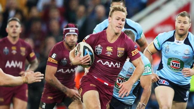 QLD's Daly Cherry-Evans makes a break during game three of The State of Origin, Queensland vs. New South Wales (QLD NSW) at Suncorp Stadium in Brisbane 2014. Pic: Josh Woning.