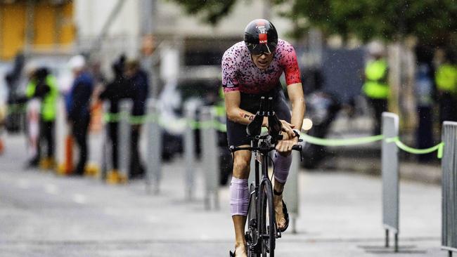 Triathlete Fraser Walsh starts the cycling leg of the Ironman 70.3 Tasmania in Hobart on Sunday 4th February. Picture: Linda Higginson