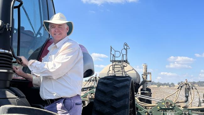 Andrew Dumaresq of Gregadoo Park, Forest Hill in southern NSW sows wheat. Picture: Nikki Reynolds