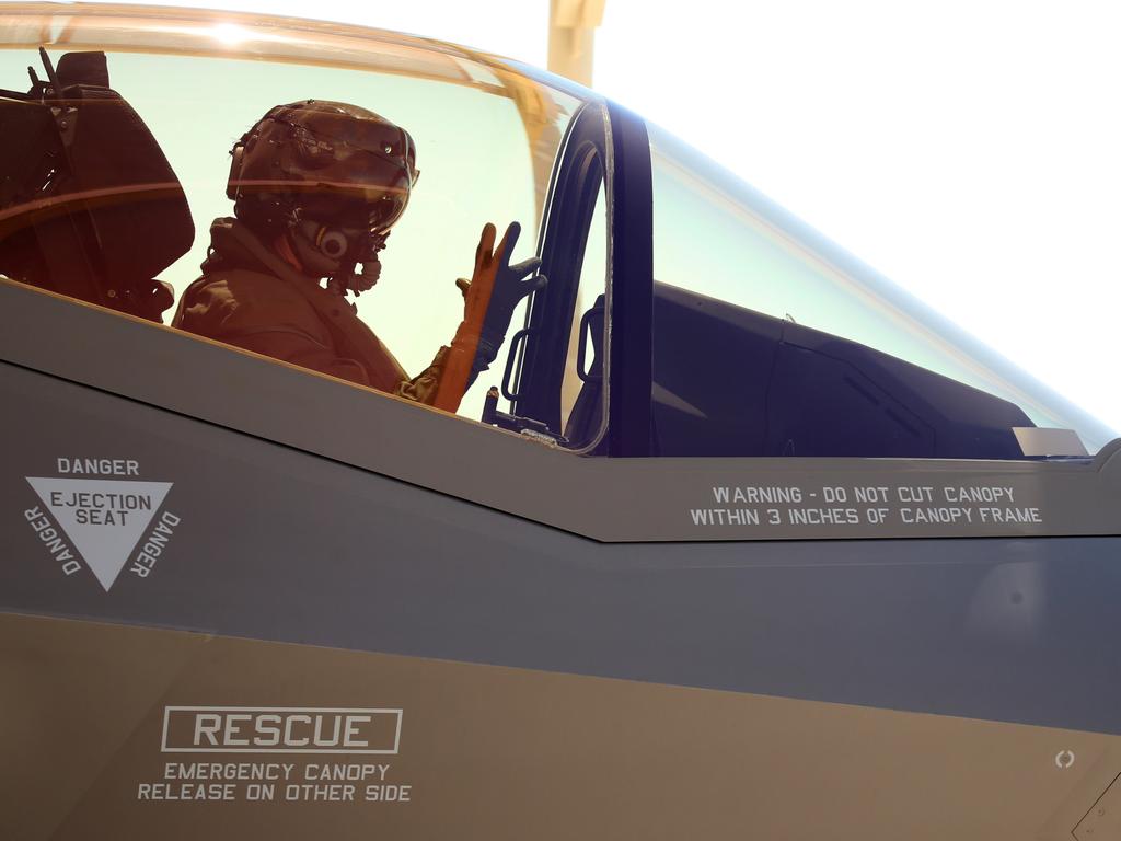 Australian Pilots training in the F35 fighter Jets Luke Airforce Base in Phoenix Arizona. Squadron leader call sign “Belly” before a flight. Picture: Nathan Edwards