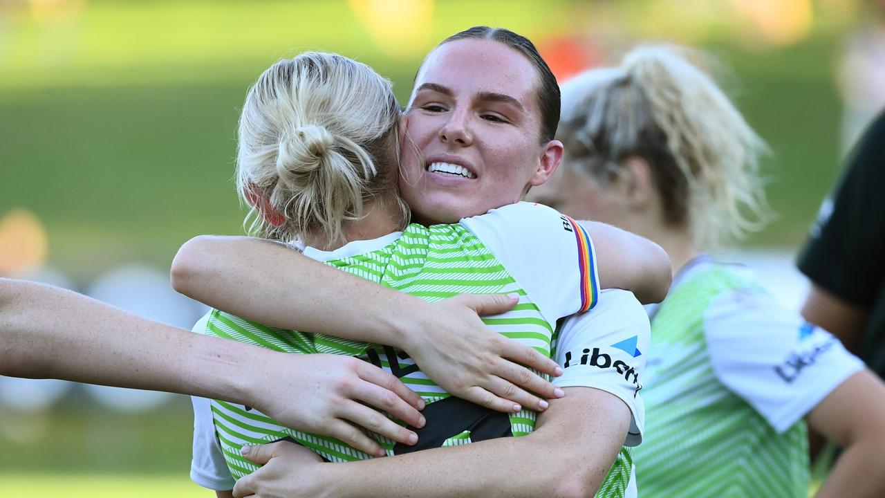 Alex McKenzie celebrates a victory over Brisbane Roar for Canberra United. Picture: Getty