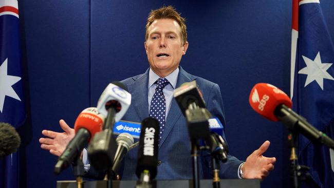 Australia's Attorney General Christian Porter faces the media on Wednesday. Picture: AFP