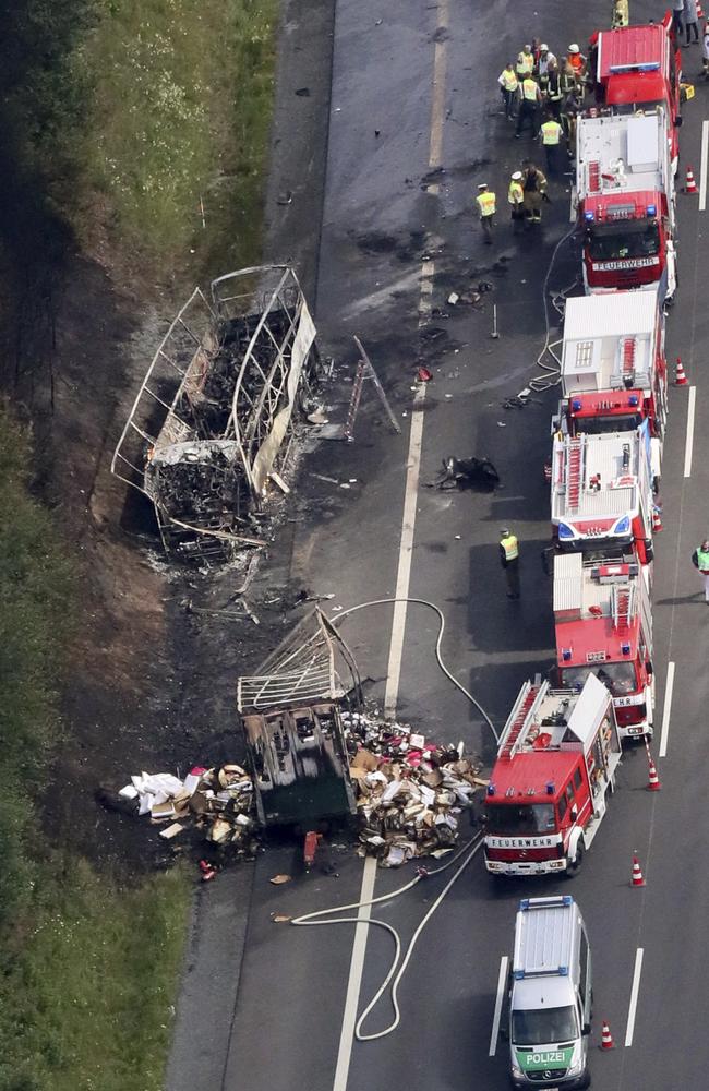 An aerial view shows the place of the accident near Muenchberg, Germany. Picture: AP