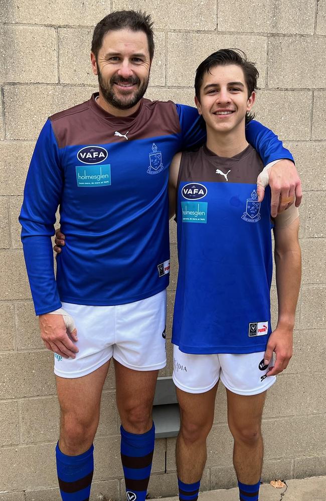 Shaun and Bailey Payze ahead of their first game together. Pic: Old Peninsula