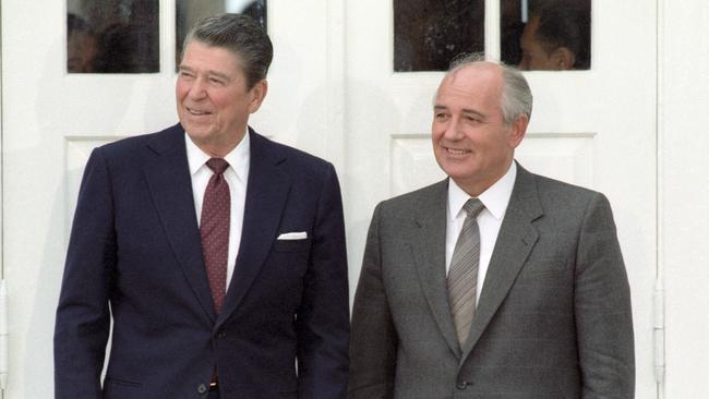 US President Ronald Reagan with Mikhail Gorbachev. Picture: TASS via Getty Images.