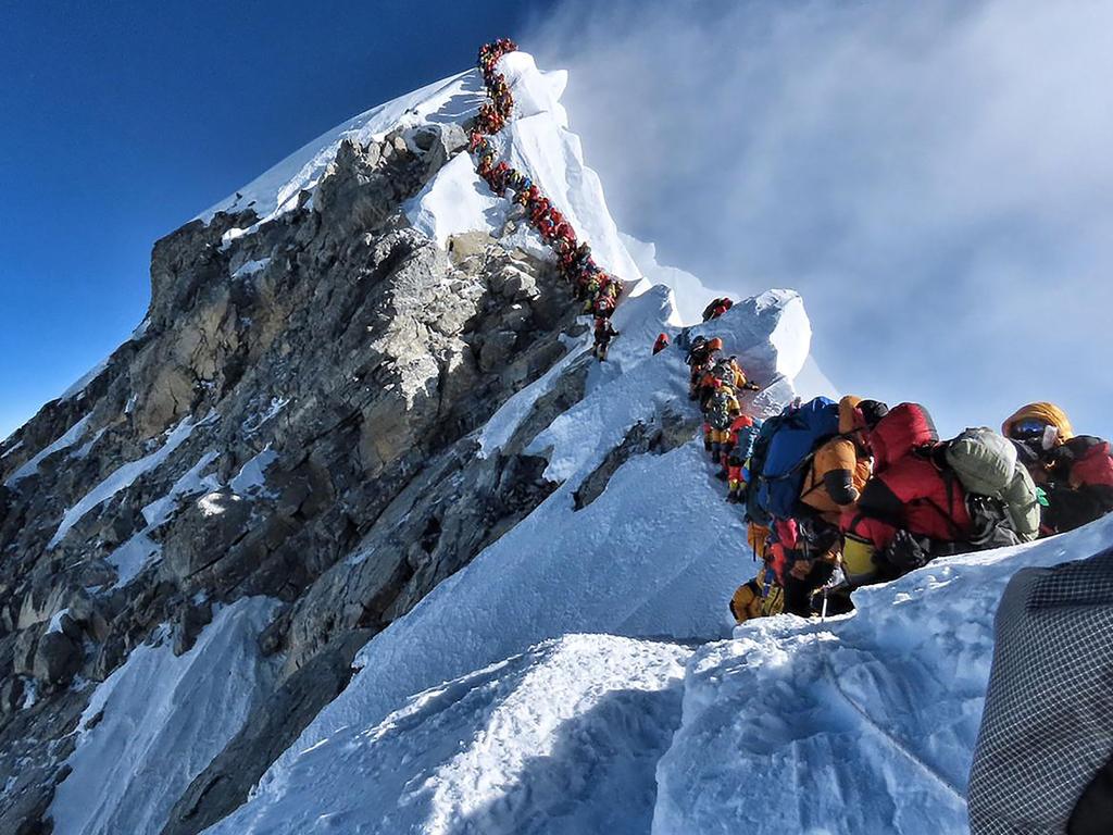 Traffic jams to the peak of Mt Everest have highlighted a huge problem.Picture: @nimsdai Project Possible/AFP