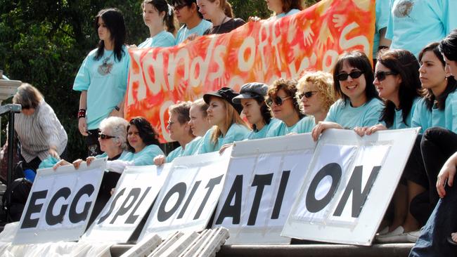 An anti-cloning protest at Victoria’s State Parliament in 2007.