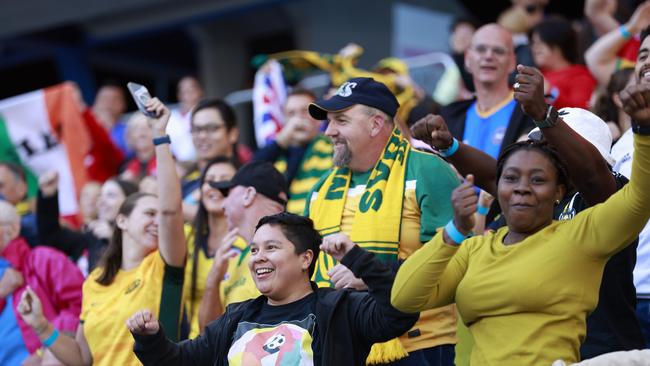 Super Fan Fatima and football fans perform the Unity Beat during the FIFA Women's World Cup 100 Days To Go launch event at Sydney Football Stadium on April 11, 2023 in Sydney, Australia. Picture: Hanna Lassen/Getty Images for FIFA