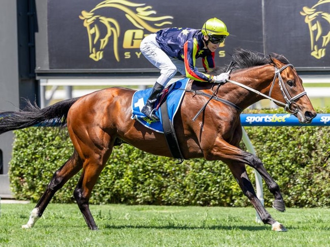 Goldrush Guru, ridden by Jason Holder, wins the Hill Smith Stakes in 2024. Picture: Makoto Kaneko