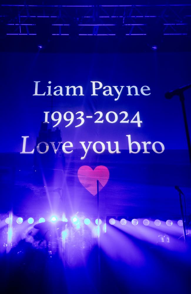 A written tribute to Liam Payne appears on screen during Zayn's performance at O2 Academy Leeds on November 23, 2024 in Leeds, England. Picture: Andrew Benge/Getty Images for ABA