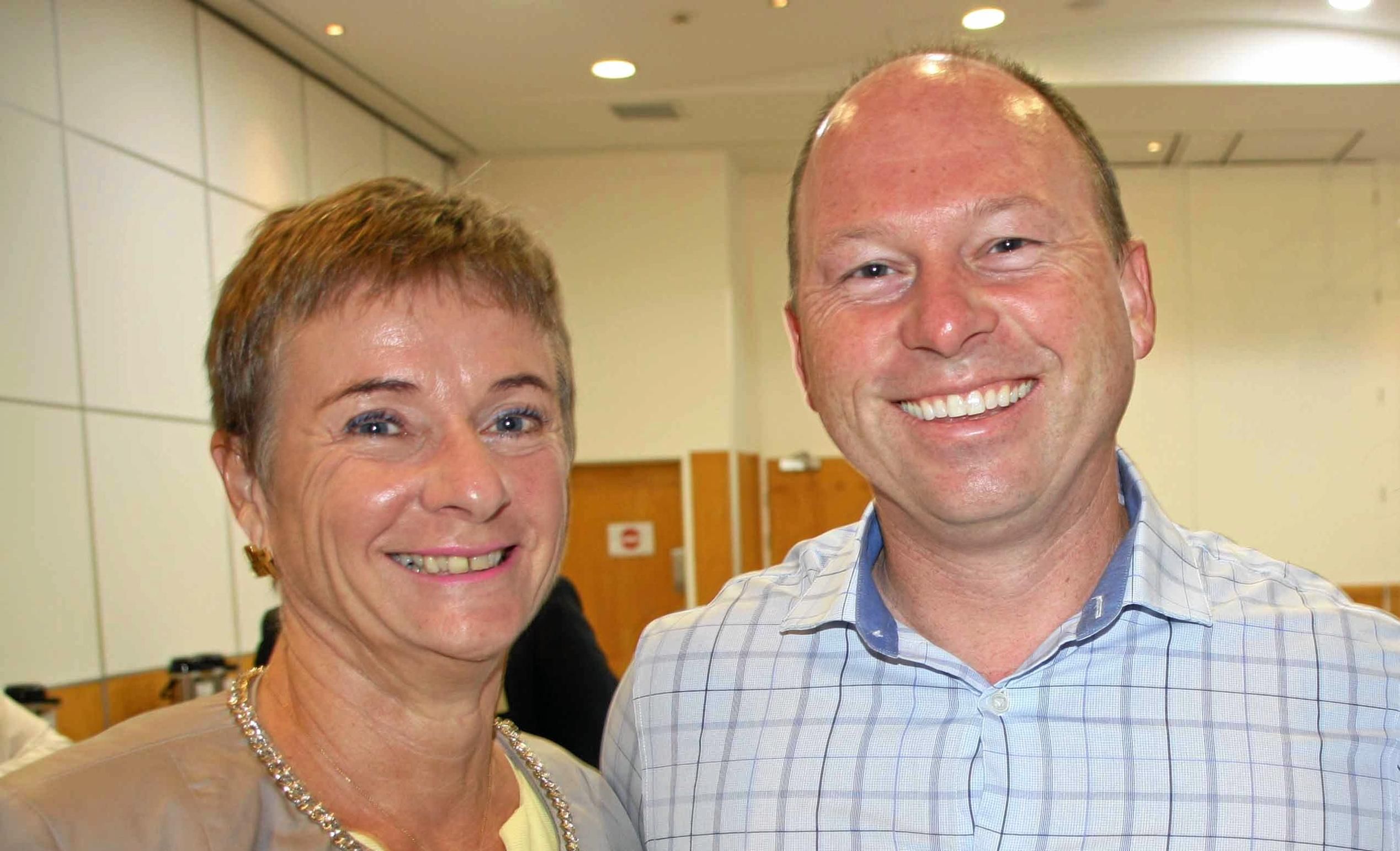 Bridget Murphy of Fujitsu and Adrian Allen of Stockland at the Sunshine Coast Business Council Strategic Direction Discussion 2018 at Ramada Marcoola Resort. Picture: Erle Levey