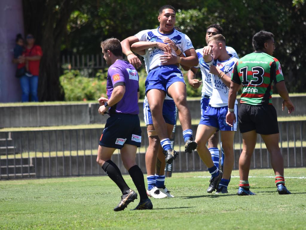 Sosaia Alatini scores for the Bulldogs. Picture: Sean Teuma/NewsLocal