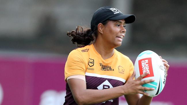 Tanika Marshall training with the Broncos. Picture: AAP Image/Richard Gosling