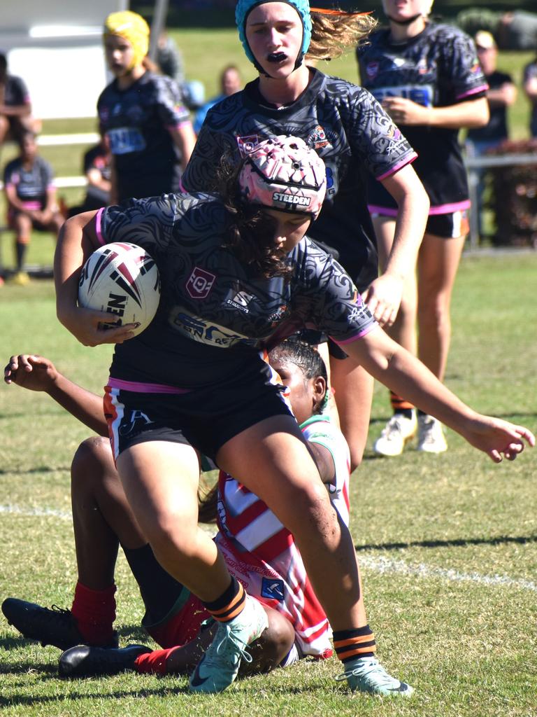 Rocky Junior League grand finals, under-14 girls, Emu Park versus Rockhampton Tigers, Rugby Park, on June 8, 2024.