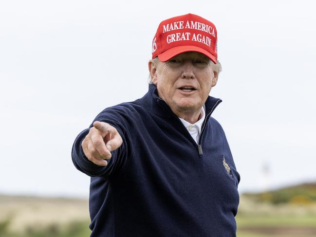 Donald Trump let loose on the Sussexes while playing golf at his Turnberry course in Scotland. Picture: Getty Images